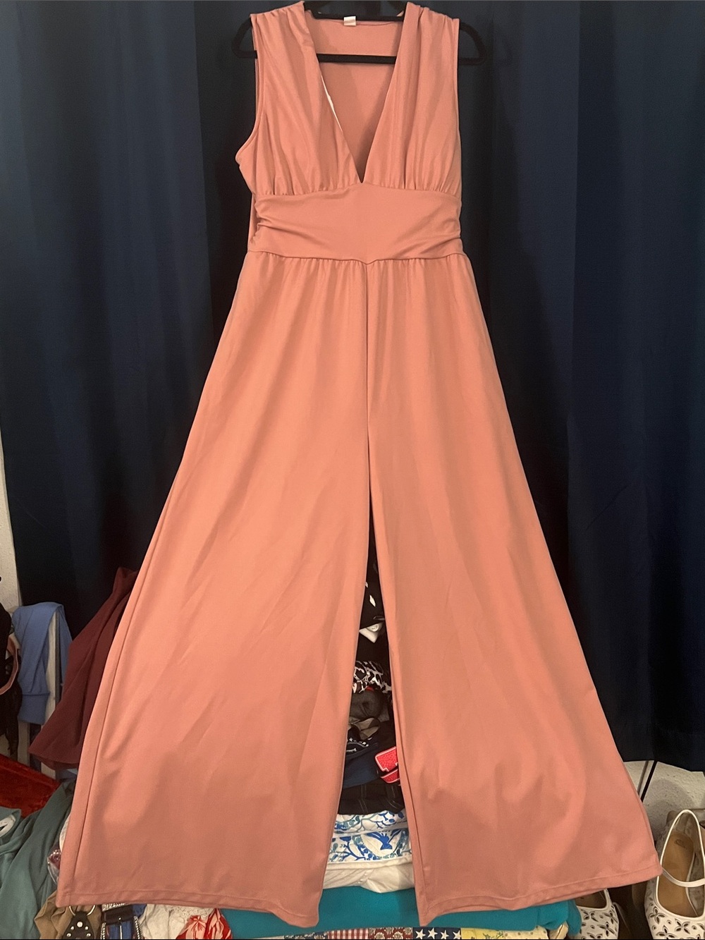 HALARA Rose Pink V-Neck Wide-Leg Jumpsuit